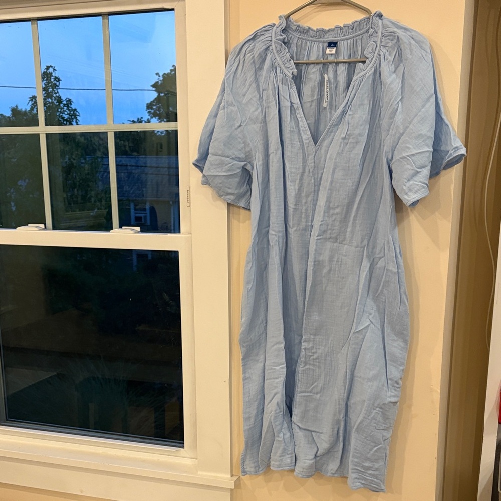 Zara Sky Blue Ruffled V-Neck Blouse